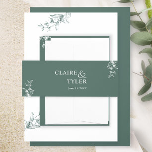 Elegant Modern and Minimal Deep Green Wedding Invitation Belly Band