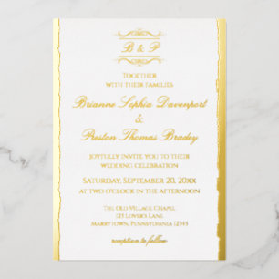 Elegant Modern Antique Monogram Wedding Gold Foil Invitation