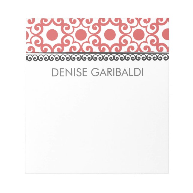 Elegant Modern Arabesque Personalized Notepad (Front)