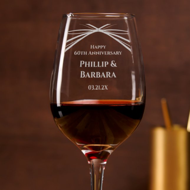Elegant Modern Arch 60th Wedding Anniversary Party Wine Glass (Elegant personalized unique etched name commemorative glass. Custom anniversary gift keepsake.
)