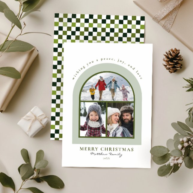 Elegant Modern Arch Photo Collage Christmas Holiday Card (Creator Uploaded)