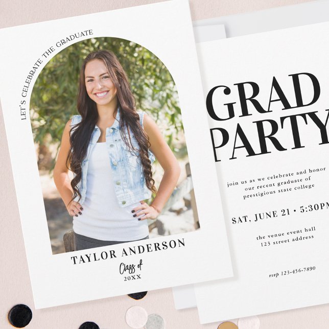 Elegant Modern Arch Photo Graduation Party Invitation (Creator Uploaded)