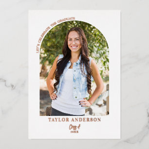 Elegant Modern Arch Photo Green Graduation Party Foil Invitation