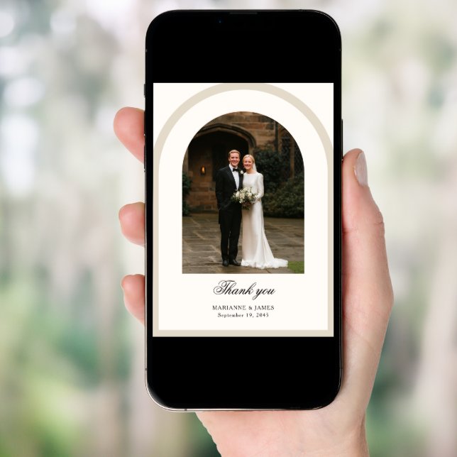 Elegant Modern Arch Photo Wedding Thank You Card (Front Digital)