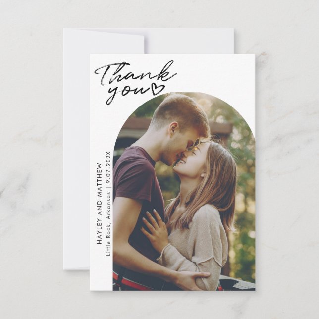 Elegant Modern Arch Photos Wedding Thank You Card (Front)