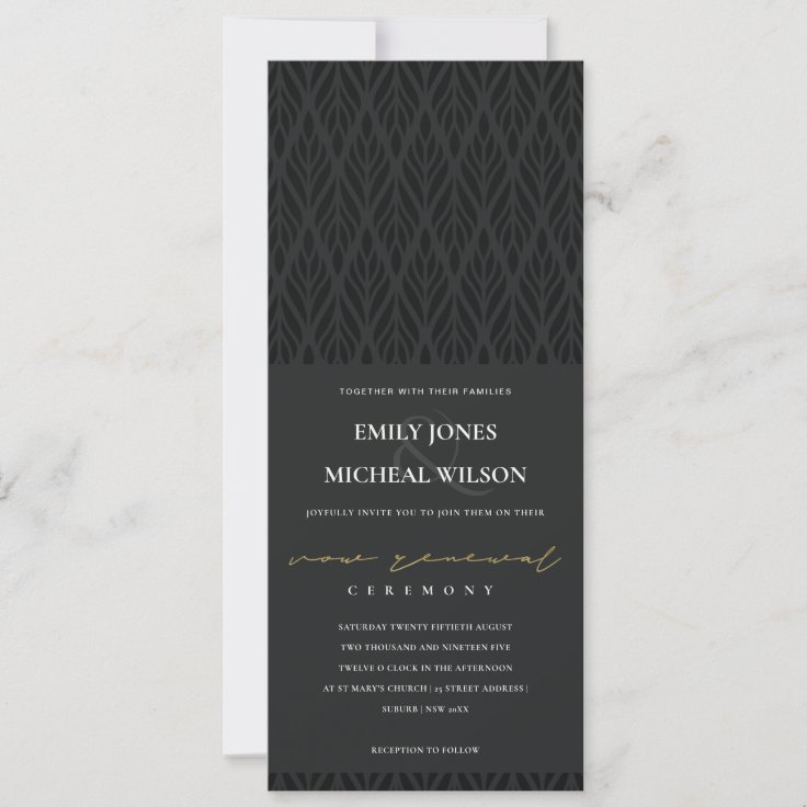 Elegant Modern Art Deco Black Gold Vow Renewal Invitation Zazzle