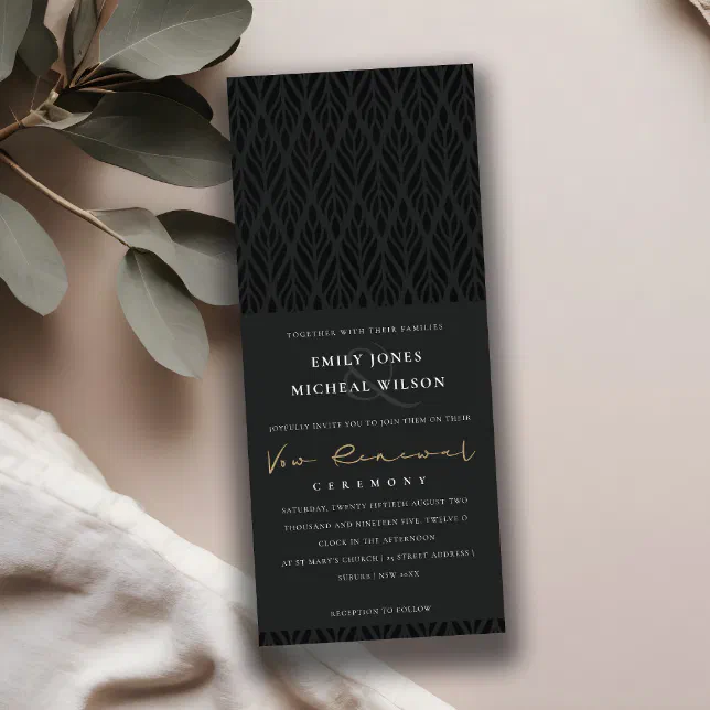 Elegant Modern Art Deco Black Gold Vow Renewal Invitation Zazzle