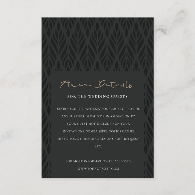 ELEGANT MODERN ART DECO BLACK GOLD WEDDING DETAILS ENCLOSURE CARD (Front)