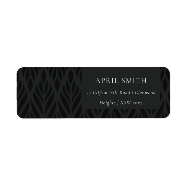 ELEGANT MODERN ART DECO BLACK ORNATE FLORA WEDDING LABEL (Front)