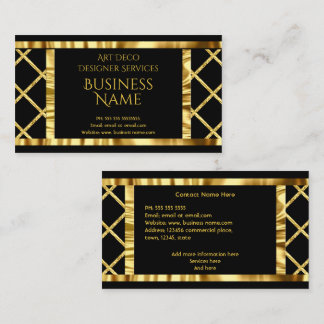 Elegant Modern Art Deco Crush Gold Black Business Card