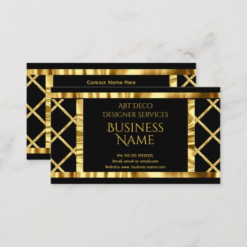 Elegant Modern Art Deco Crush Gold Black Business Card