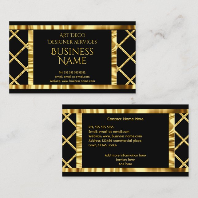 Elegant Modern Art Deco Crush Gold Black Business Card (Front/Back)