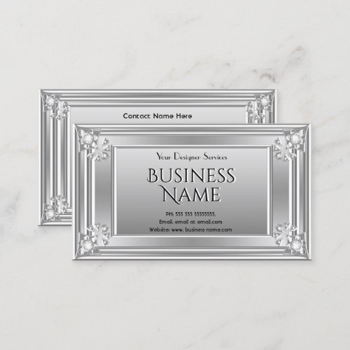 Elegant Modern Art Deco Faux Silver Chrome Gem Business Card