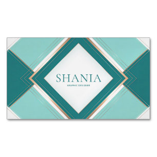 Elegant Modern Art Deco Geometric Teal Gold Business Card Magnet