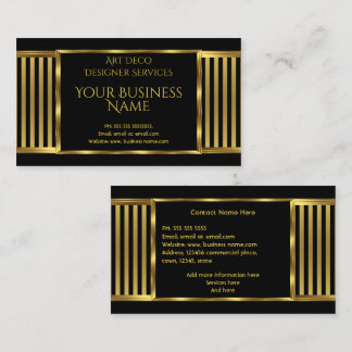 Elegant Modern Art Deco Gold Black Stripe 2 Business Card