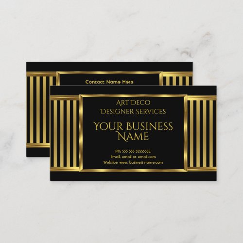 Elegant Modern Art Deco Gold Black Stripe 2 Business Card