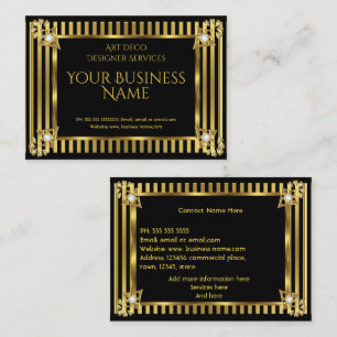 Elegant Modern Art Deco Gold Black Stripe Business Card