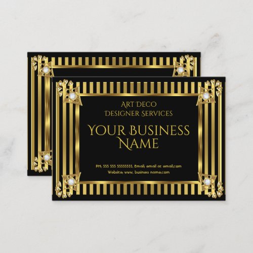 Elegant Modern Art Deco Gold Black Stripe Business Card