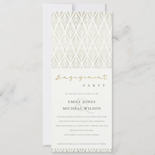 ELEGANT MODERN ART DECO WHITE SILVER ENGAGEMENT  INVITATION