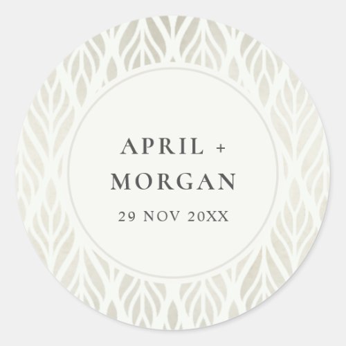 ELEGANT MODERN ART DECO WHITE SILVER FOIL WEDDING  CLASSIC ROUND STICKER