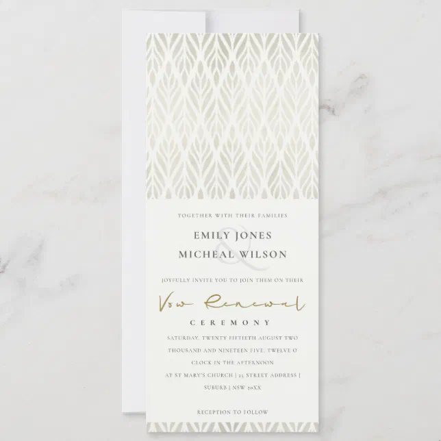 Elegant Modern Art Deco White Silver Vow Renewal Invitation Zazzle