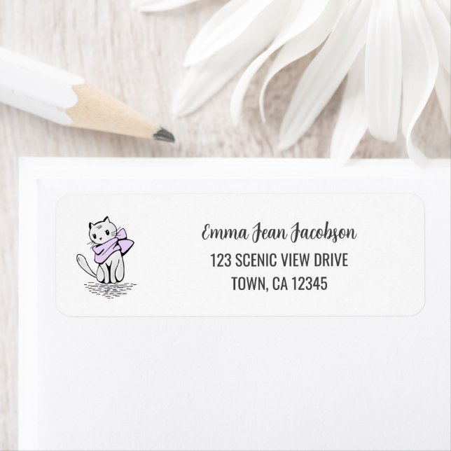 Elegant Modern Artsy Cat Mom Return Address  Label (Insitu)