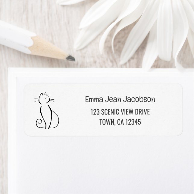 Elegant Modern Artsy Cat Mom Return Address  Label (Insitu)