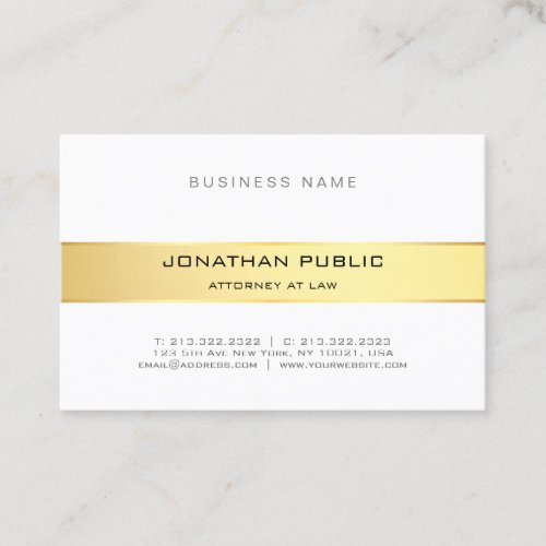 Elegant Modern Attorney Law Office Gold White Chic Business Card