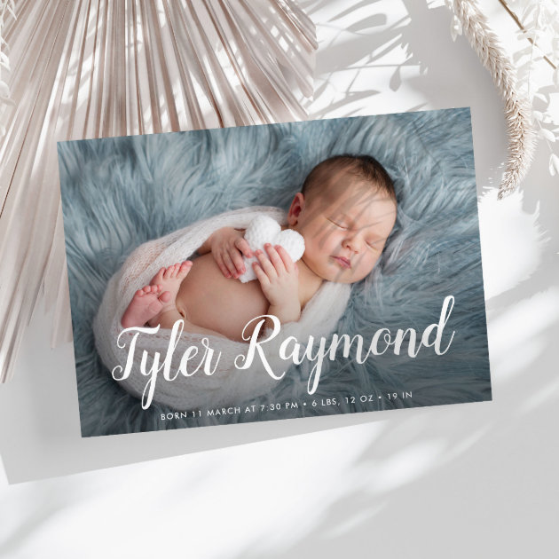 Elegant Modern Baby Birth Announcement Photo Postcard | Zazzle