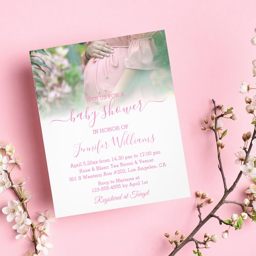elegant modern baby shower photo invitation pink flyer