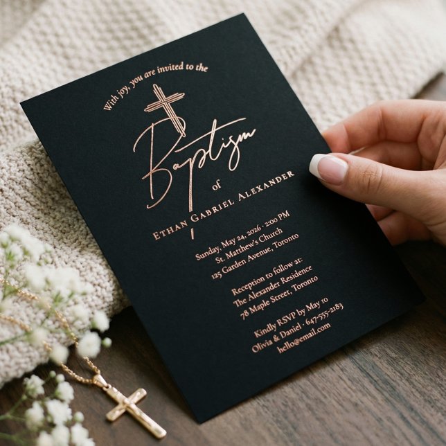 Elegant Modern Baptism Christening Religious Cross Foil Invitation (Elegant Modern Baptism Christening Religious Cross Foil Invitation)