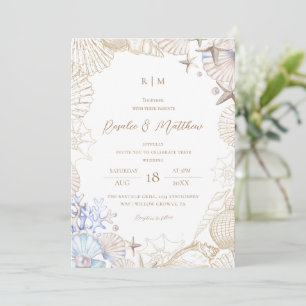 Elegant Modern Beach Shell Wedding Invitation