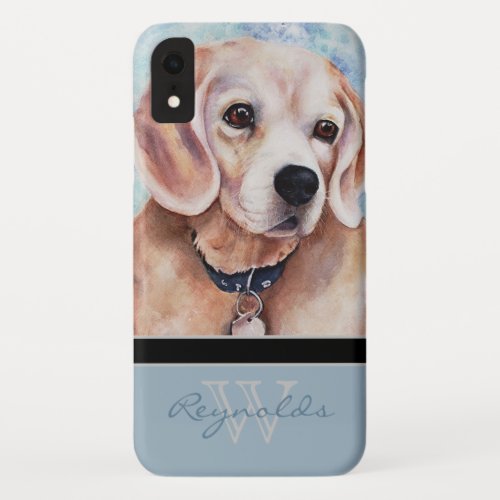 Elegant Modern Beagle w Monogram Name iPhone XR Case