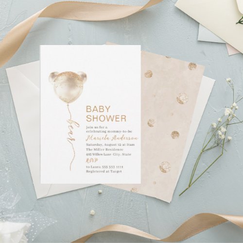 Elegant Modern Bear Baby Shower Invitation