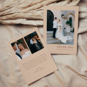 Elegant Modern Beige 3-Photo Custom Wedding Thank You Card