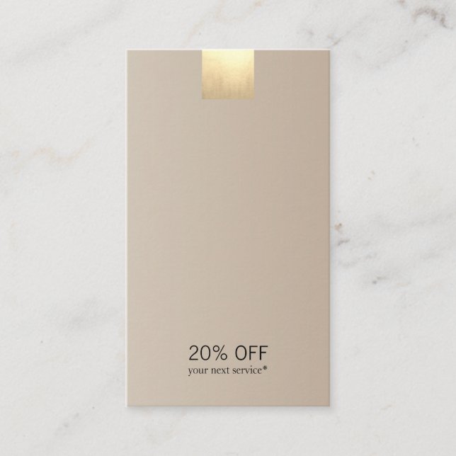 Elegant Modern Beige Gold Accent Discount Vertical Business Card (Front)