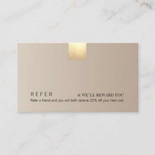 Elegant Modern Beige Gradient Gold Accent Referral Business Card