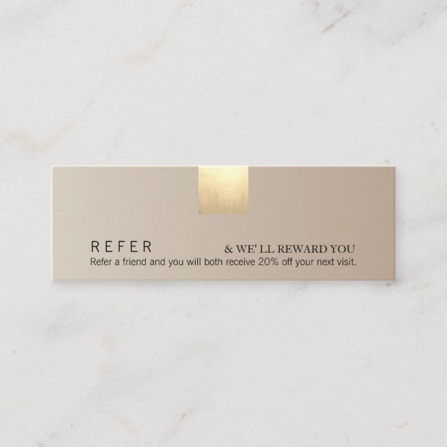 Elegant Modern Beige Gradient Gold Accent Referral Mini Business Card (Front)