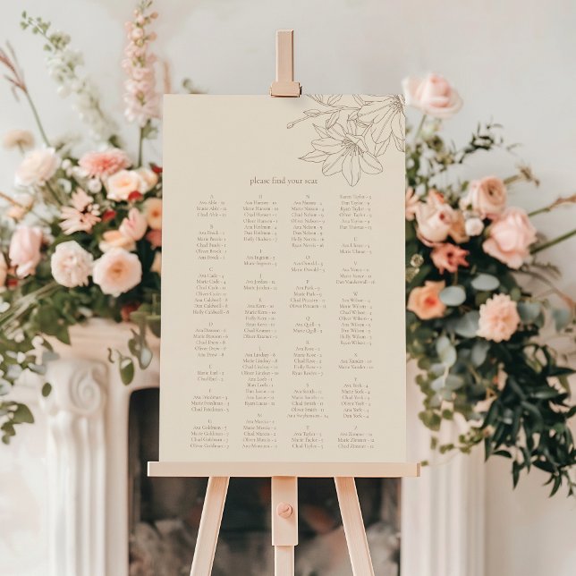 Elegant Modern Beige Lineart Wedding SeatinG Chart Foam Board (Creator Uploaded)