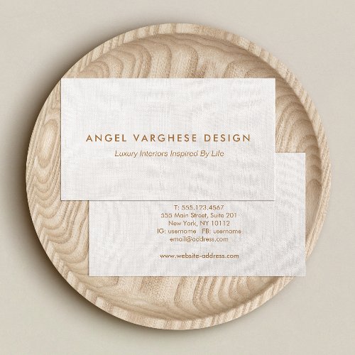 Elegant  Modern Beige Linen Professional  Business Card