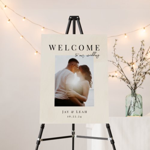 Elegant Modern Beige Photo Wedding Welcome Sign