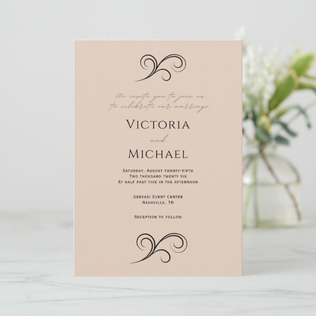 Elegant Modern Beige Wedding Invitation (Standing Front)