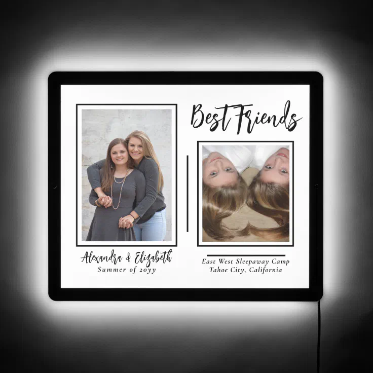 Elegant Modern Best Friends Script Text Two Photo LED Sign Zazzle