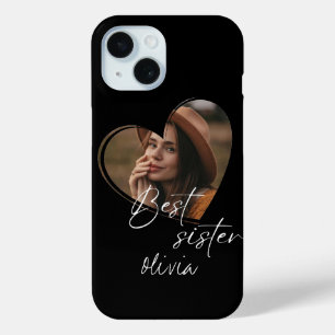 Elegant Modern  Best Sister Photo Black iPhone 15 Case
