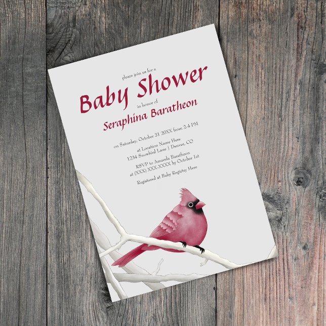 Elegant Modern Bird Christmas Cardinal Baby Shower Invitation (Creator Uploaded)