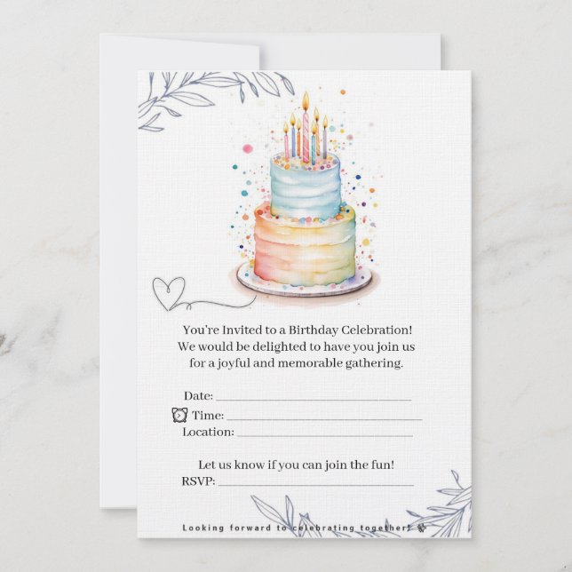 Elegant Modern Birthday Invitation Card (Front)