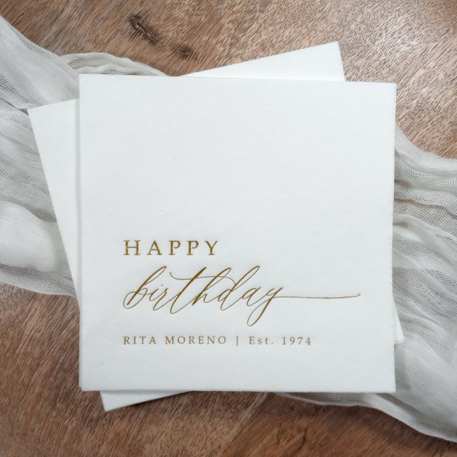 Elegant Modern Birthday Party Personalized Gold Foil Napkins (Elegant gold foil personalized birthday napkins - personalized cocktail napkins "happy birthday")