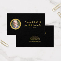 Elegant Modern Black and Faux Gold Profile Photo Business Card