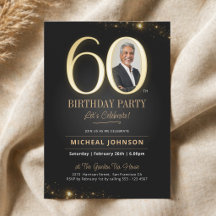 Elegant Modern Black and Gold 60th Birthday