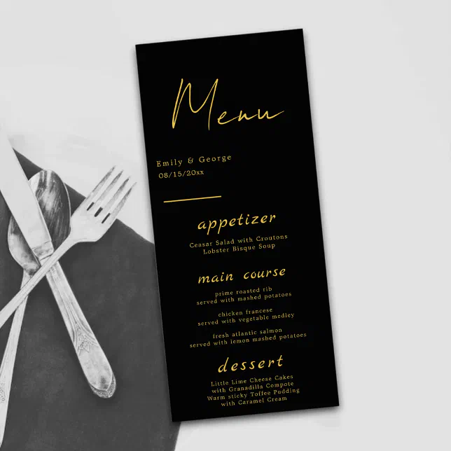 Elegant Modern Black And Gold Classy Chic Wedding Menu | Zazzle